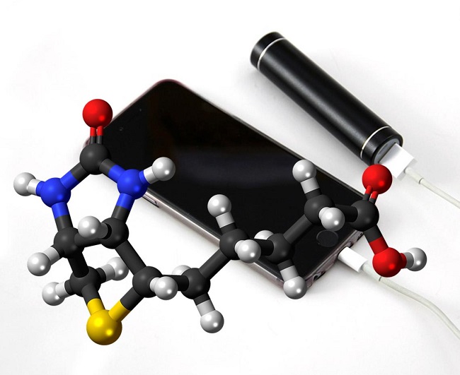 Vitamin powered phone battery - Vitamin B molecule with mobile phone and battery charger